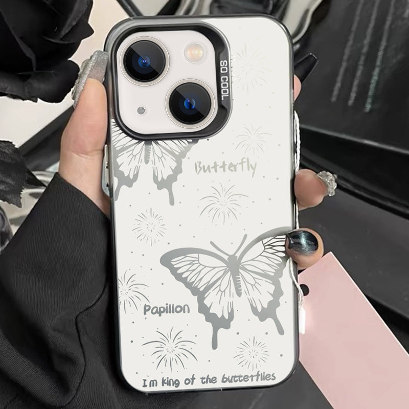 ELECTROPRIME For iPhone 15 Silver Painting PC Hybrid TPU Phone Case(Hollow Butterfly Black)