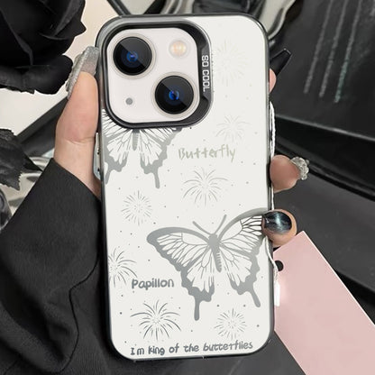 ELECTROPRIME For iPhone 15 Silver Painting PC Hybrid TPU Phone Case(Hollow Butterfly Black)