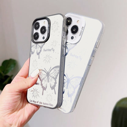 ELECTROPRIME For iPhone 15 Silver Painting PC Hybrid TPU Phone Case(Hollow Butterfly Black)