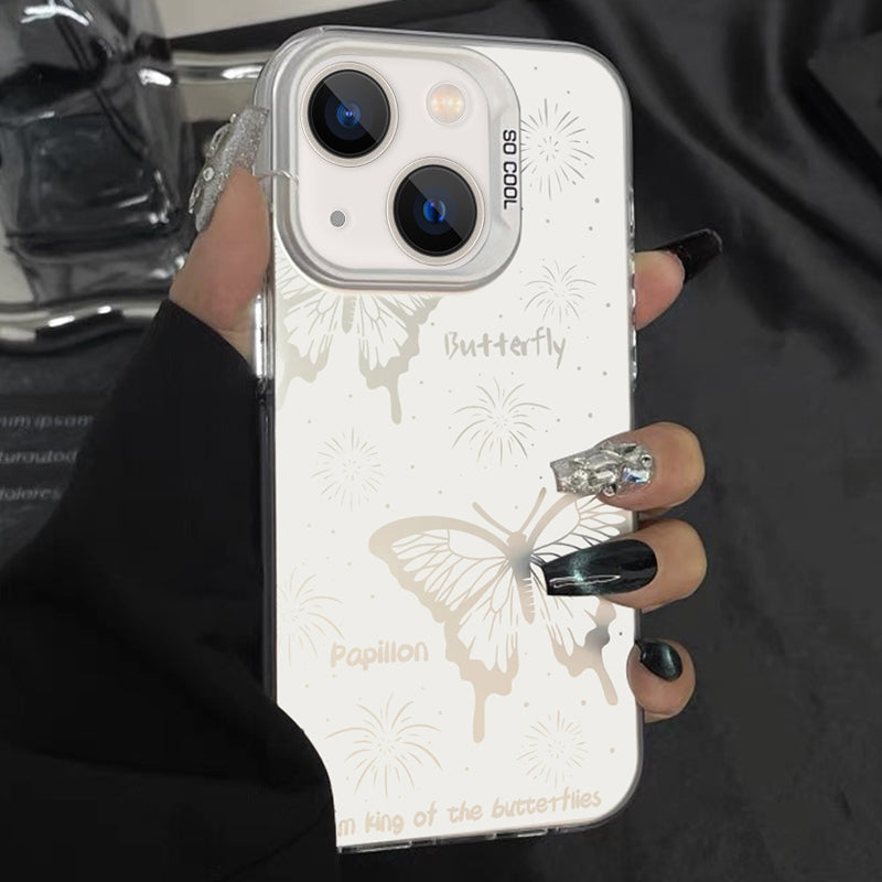 ELECTROPRIME For iPhone 15 Silver Painting PC Hybrid TPU Phone Case(Hollow Butterfly White)