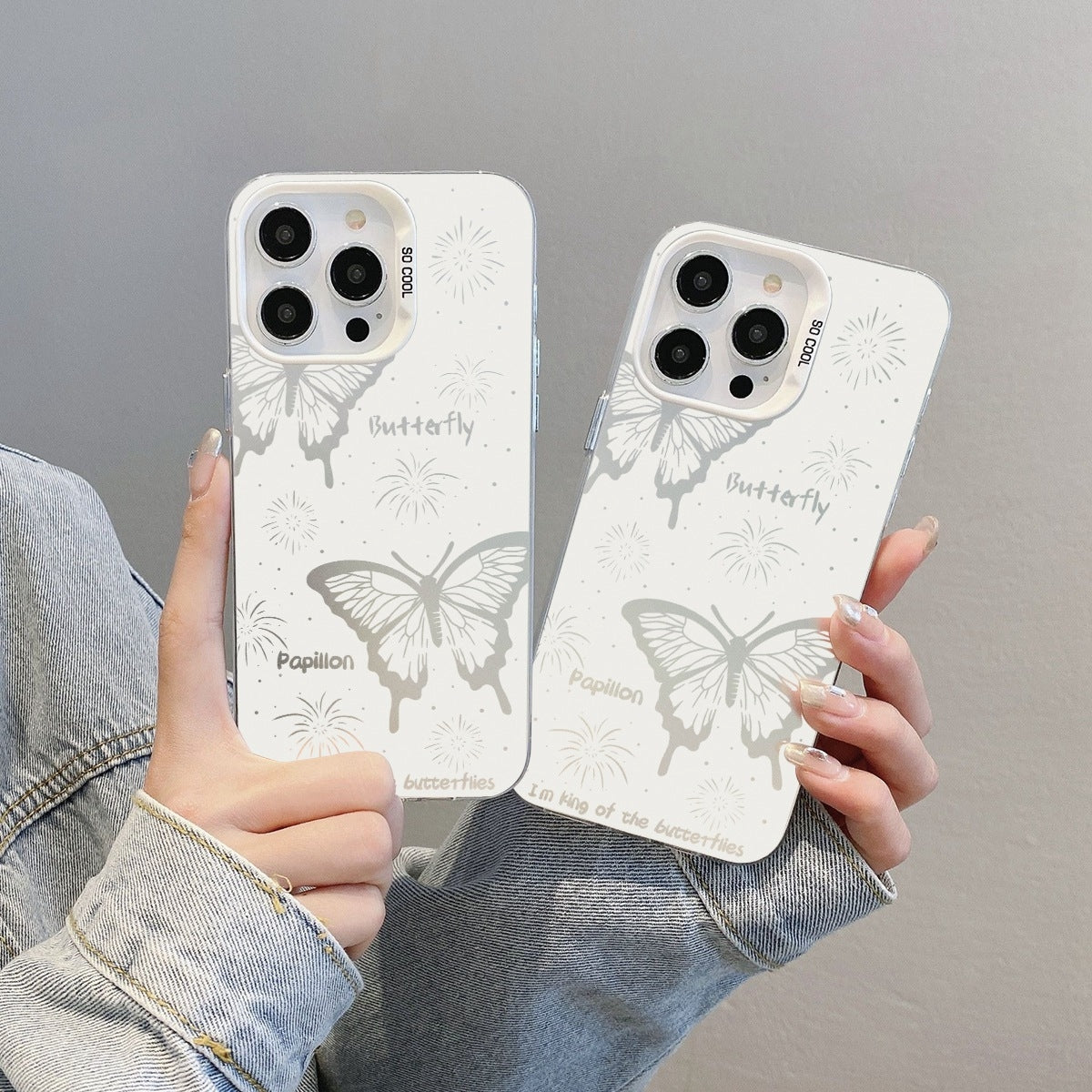 ELECTROPRIME For iPhone 15 Silver Painting PC Hybrid TPU Phone Case(Hollow Butterfly White)