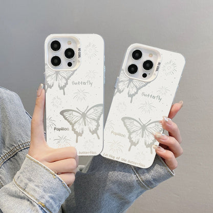 ELECTROPRIME For iPhone 15 Silver Painting PC Hybrid TPU Phone Case(Hollow Butterfly White)