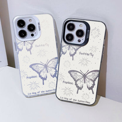 ELECTROPRIME For iPhone 15 Silver Painting PC Hybrid TPU Phone Case(Hollow Butterfly White)