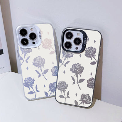 ELECTROPRIME For iPhone 15 Silver Painting PC Hybrid TPU Phone Case(Hollow Rose Black)