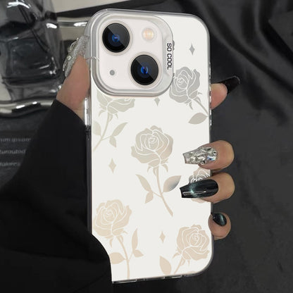 ELECTROPRIME For iPhone 15 Silver Painting PC Hybrid TPU Phone Case(Hollow Rose White)