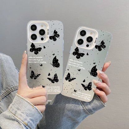 ELECTROPRIME For iPhone 15 Silver Painting PC Hybrid TPU Phone Case(Hollow Tulips White)