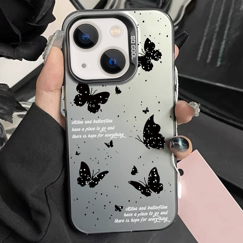 ELECTROPRIME For iPhone 15 Silver Painting PC Hybrid TPU Phone Case(Ink Butterfly Black)