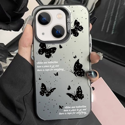 ELECTROPRIME For iPhone 15 Silver Painting PC Hybrid TPU Phone Case(Ink Butterfly Black)
