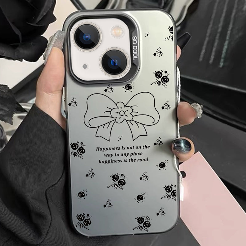 ELECTROPRIME For iPhone 15 Silver Painting PC Hybrid TPU Phone Case(Floral Bow Black)