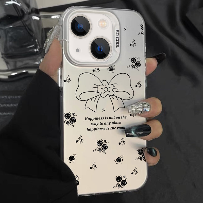 ELECTROPRIME For iPhone 15 Silver Painting PC Hybrid TPU Phone Case(Floral Bow White)