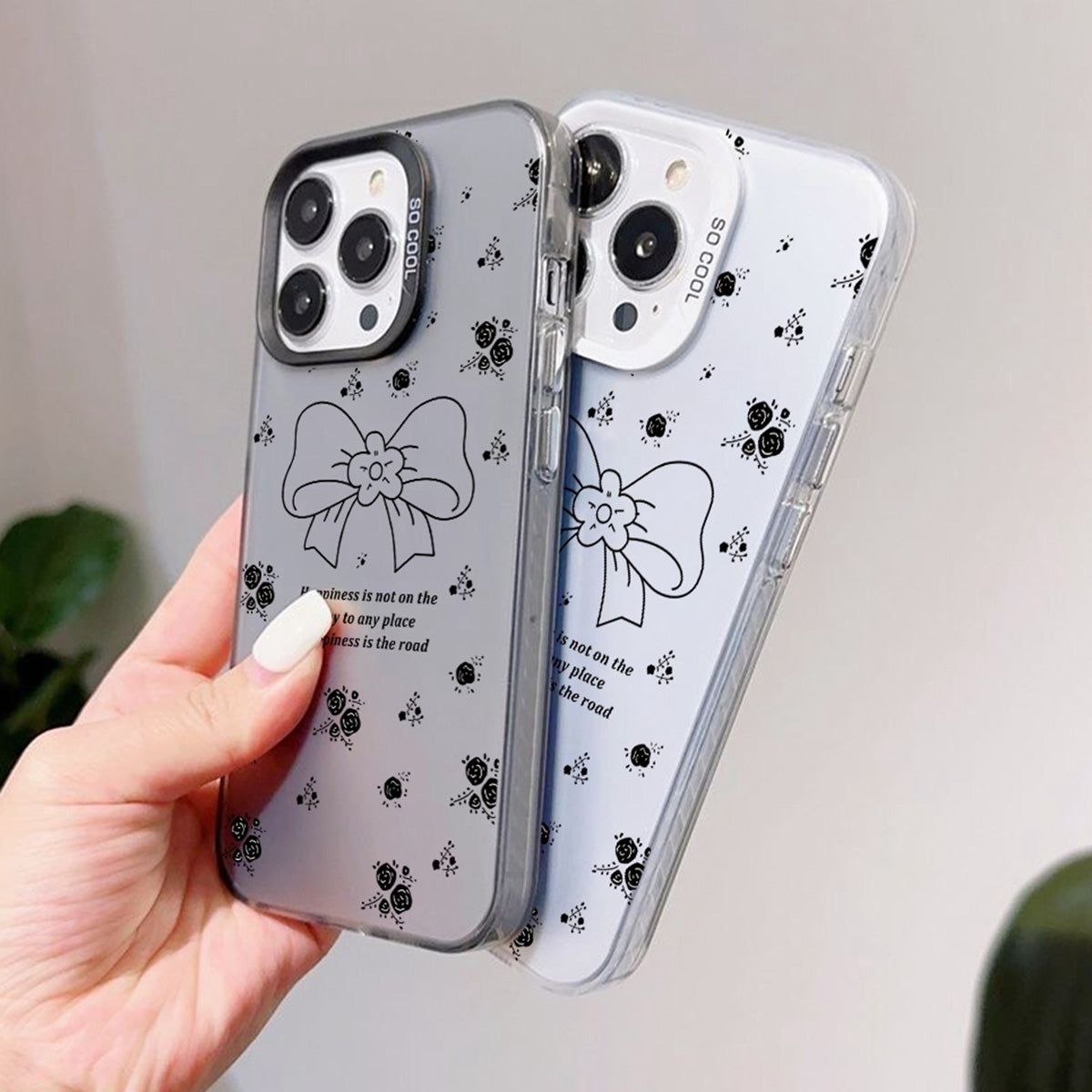 ELECTROPRIME For iPhone 15 Silver Painting PC Hybrid TPU Phone Case(Floral Bow White)