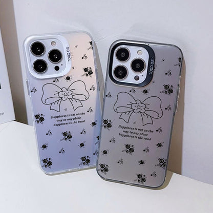 ELECTROPRIME For iPhone 15 Silver Painting PC Hybrid TPU Phone Case(Floral Bow White)