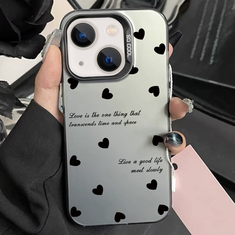 ELECTROPRIME For iPhone 15 Silver Painting PC Hybrid TPU Phone Case(Love Hearts Black)