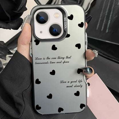 ELECTROPRIME For iPhone 15 Silver Painting PC Hybrid TPU Phone Case(Love Hearts Black)