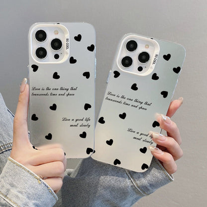 ELECTROPRIME For iPhone 15 Silver Painting PC Hybrid TPU Phone Case(Love Hearts White)