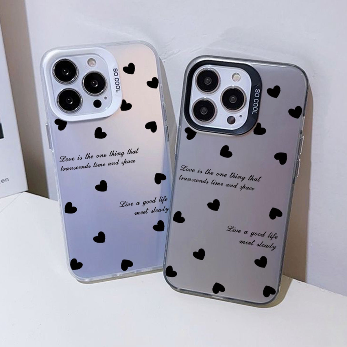 ELECTROPRIME For iPhone 15 Silver Painting PC Hybrid TPU Phone Case(Love Hearts White)