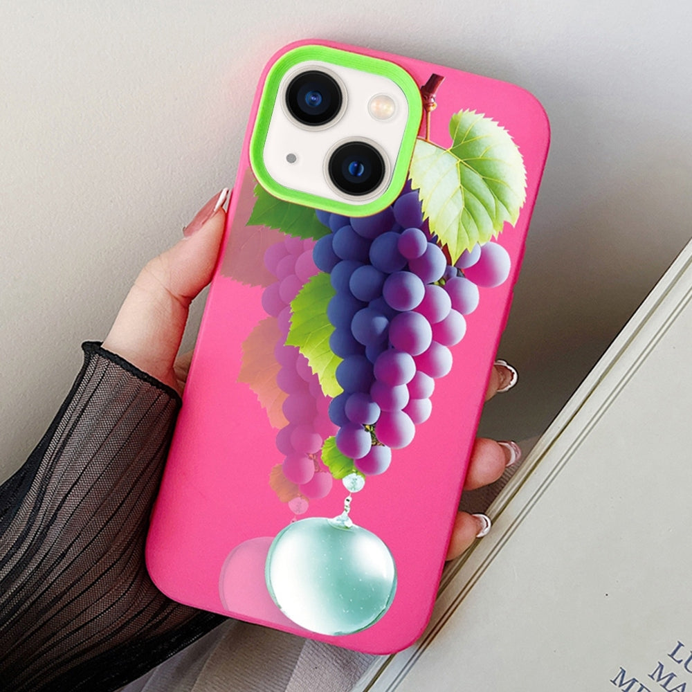ELECTROPRIME For iPhone 15 Plus Grape Pattern PC Hybrid TPU Phone Case(Rose Red)