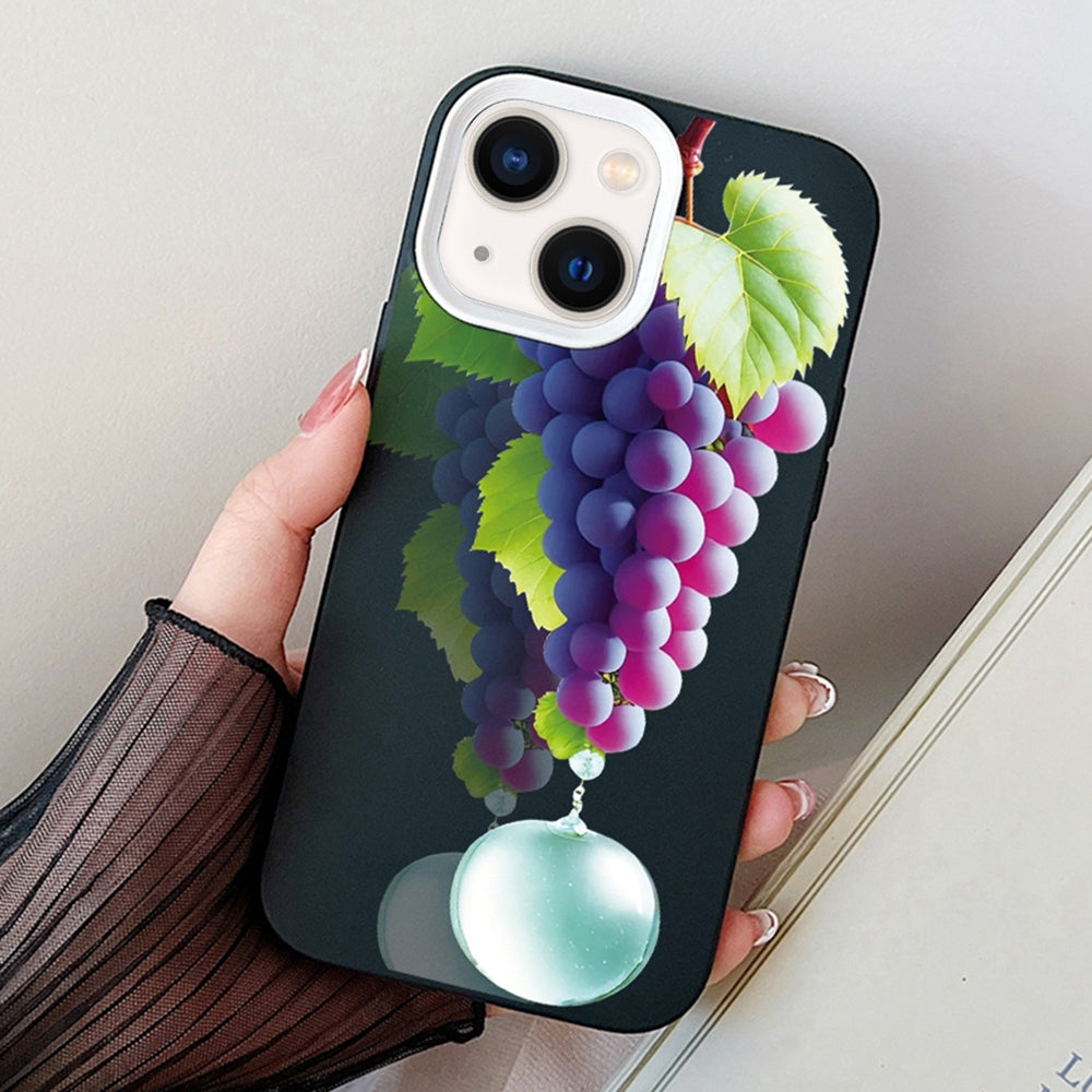 ELECTROPRIME For iPhone 15 Grape Pattern PC Hybrid TPU Phone Case(Black)