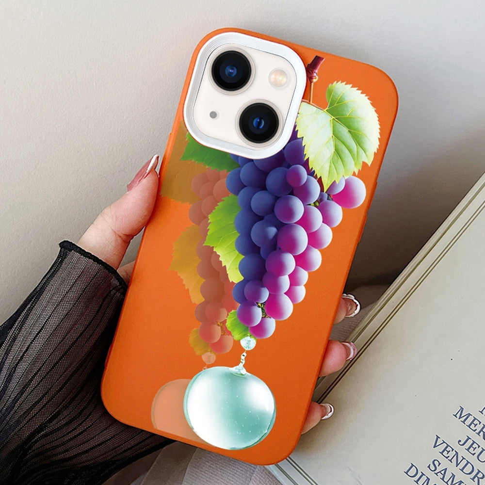 ELECTROPRIME For iPhone 15 Grape Pattern PC Hybrid TPU Phone Case(Orange)