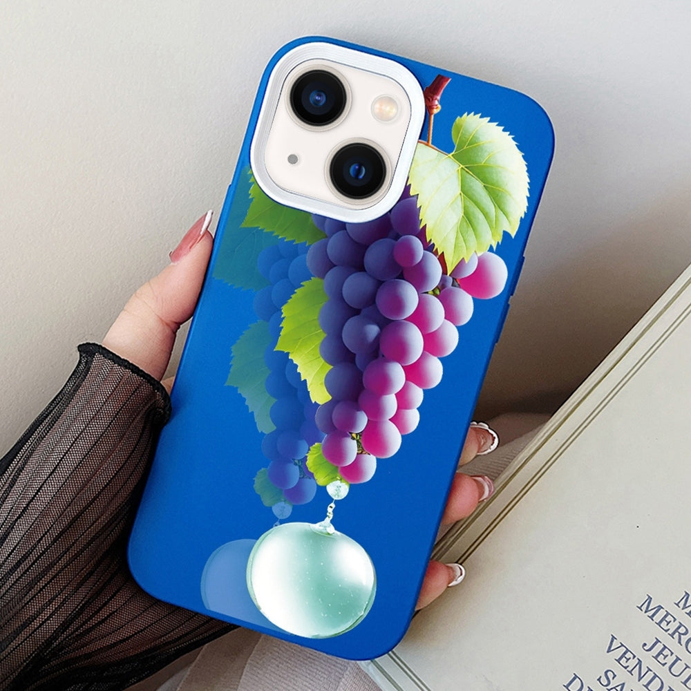 ELECTROPRIME For iPhone 15 Grape Pattern PC Hybrid TPU Phone Case(Blue)