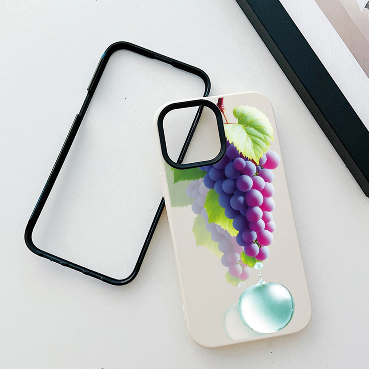ELECTROPRIME For iPhone 15 Plus Grape Pattern PC Hybrid TPU Phone Case(Rose Red)
