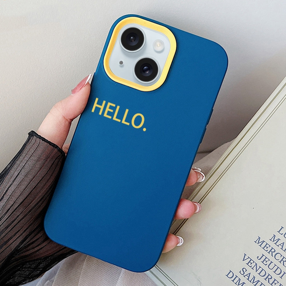 ELECTROPRIME For iPhone 15 HELLO Word PC Hybrid TPU Phone Case(Royal Blue)