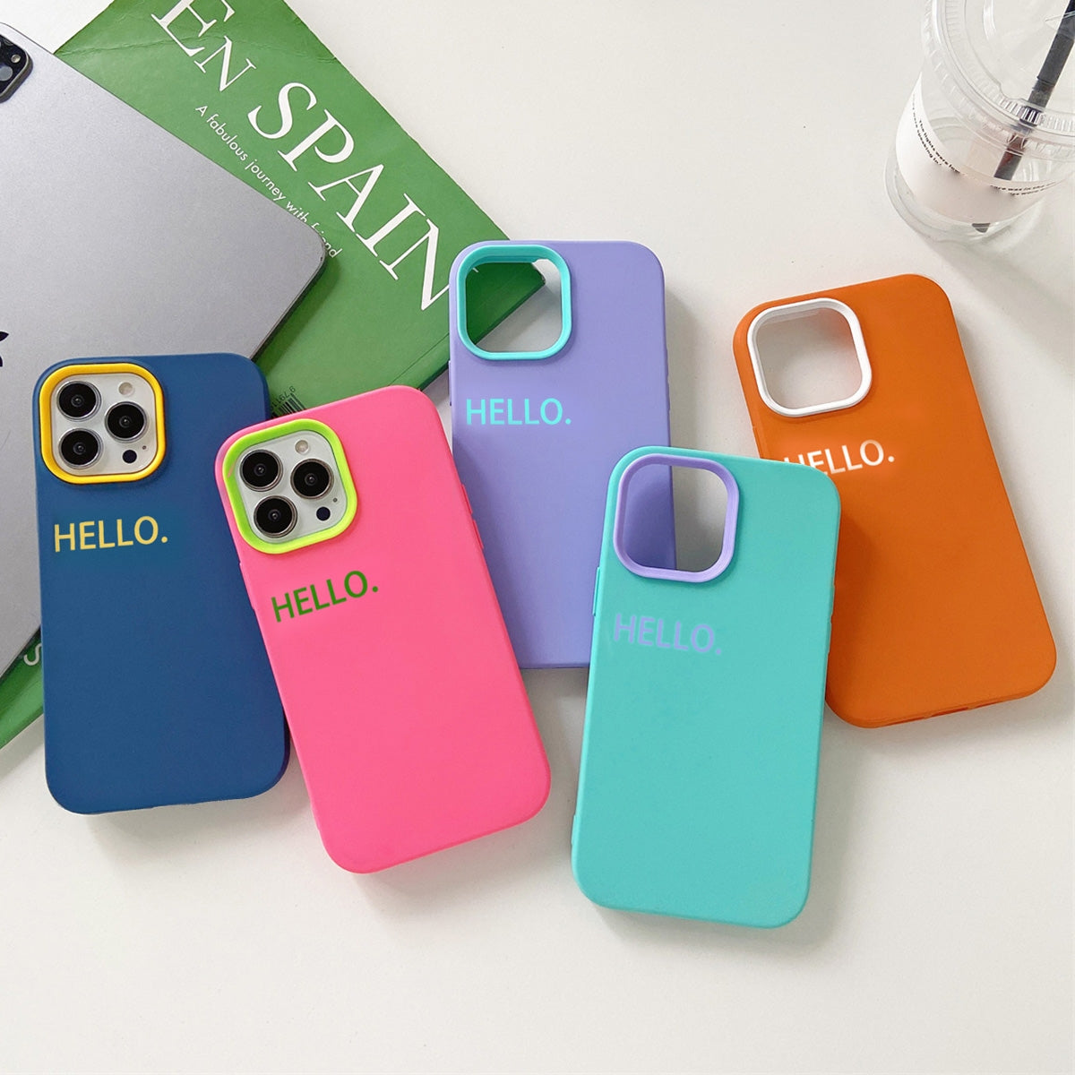 ELECTROPRIME For iPhone 15 Plus HELLO Word PC Hybrid TPU Phone Case(Sky Cyan)