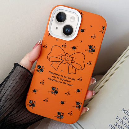 ELECTROPRIME For iPhone 15 Floral Bow PC Hybrid TPU Phone Case(Orange)