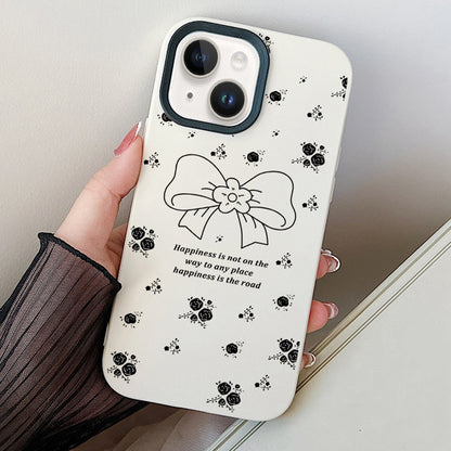 ELECTROPRIME For iPhone 15 Floral Bow PC Hybrid TPU Phone Case(White)