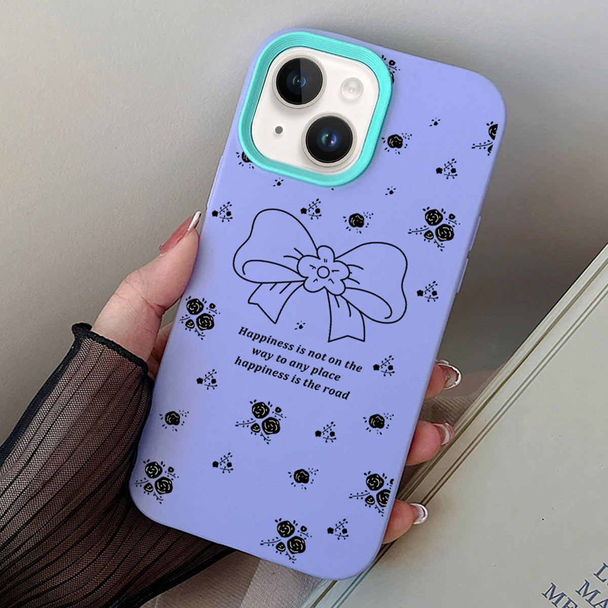 ELECTROPRIME For iPhone 15 Floral Bow PC Hybrid TPU Phone Case(Purple)
