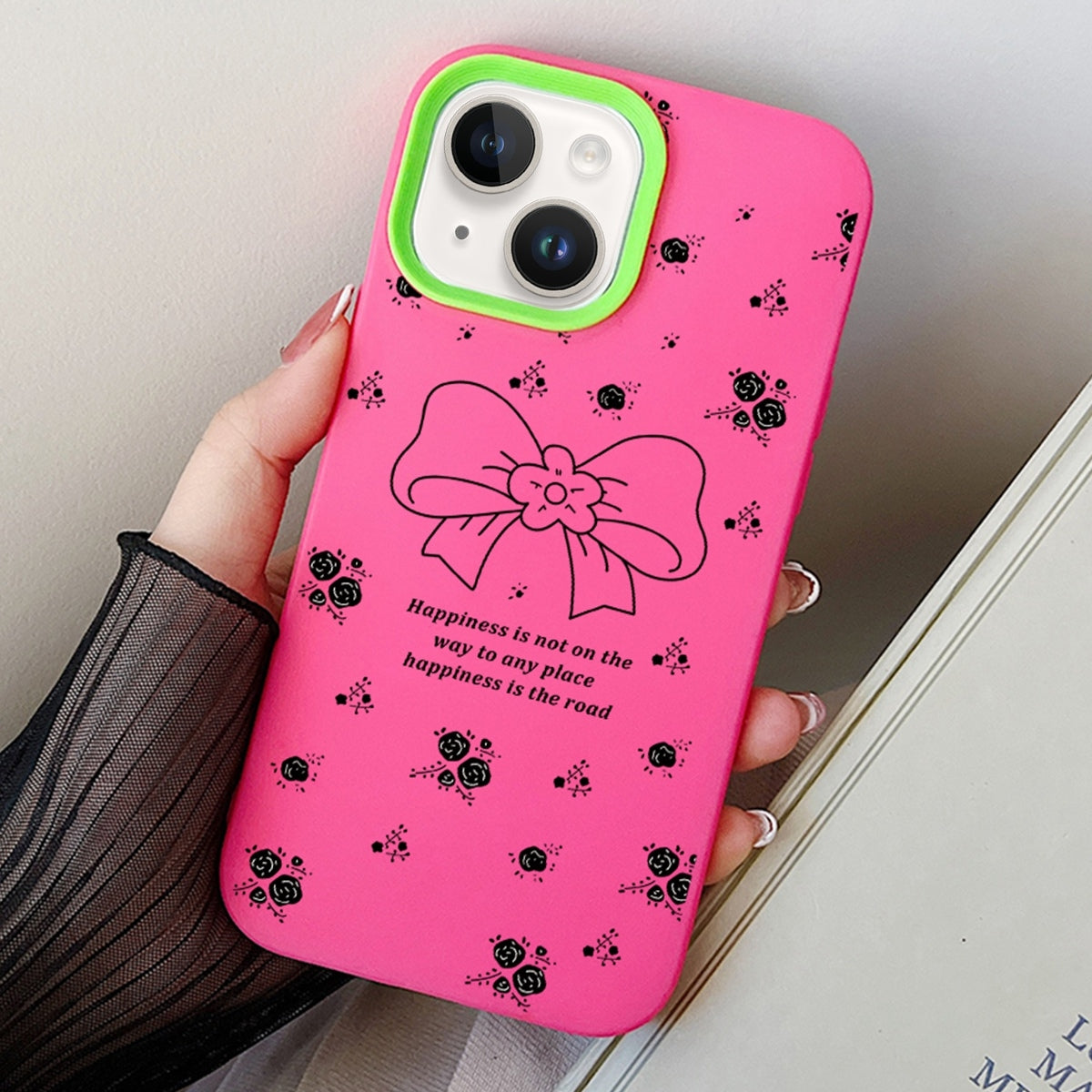 ELECTROPRIME For iPhone 15 Floral Bow PC Hybrid TPU Phone Case(Rose Red)