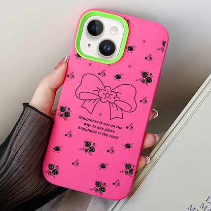 ELECTROPRIME For iPhone 15 Floral Bow PC Hybrid TPU Phone Case(Rose Red)