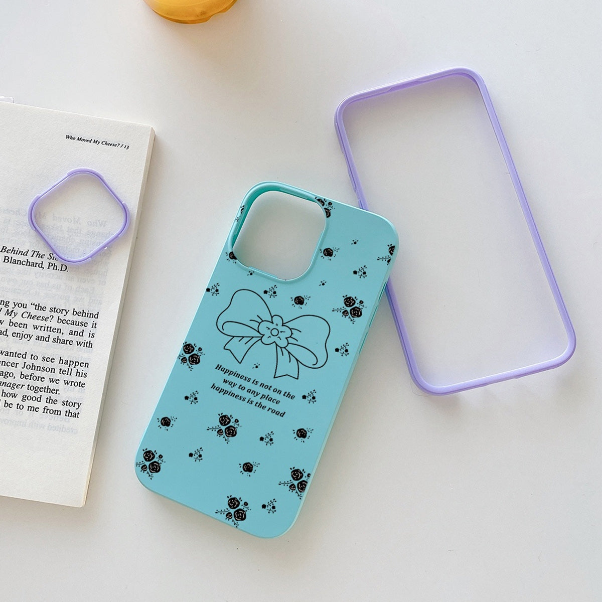 ELECTROPRIME For iPhone 15 Plus Floral Bow PC Hybrid TPU Phone Case(Sky Cyan)