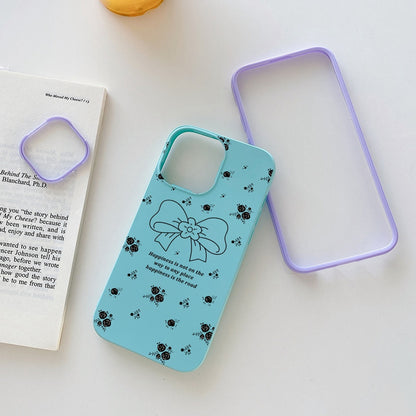 ELECTROPRIME For iPhone 15 Plus Floral Bow PC Hybrid TPU Phone Case(Sky Cyan)