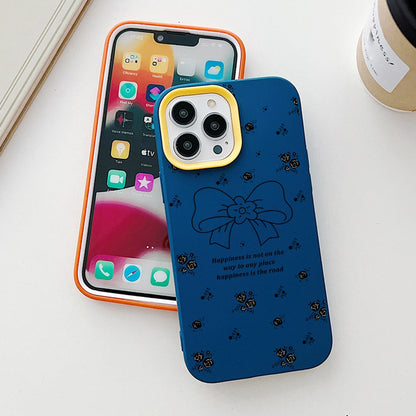ELECTROPRIME For iPhone 15 Plus Floral Bow PC Hybrid TPU Phone Case(Sky Cyan)