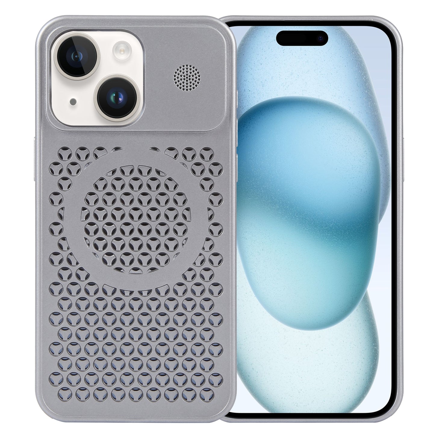 ELECTROPRIME For iPhone 15 Pure Color Honeycomb Aromatherapy MagSafe Phone Case(Grey)