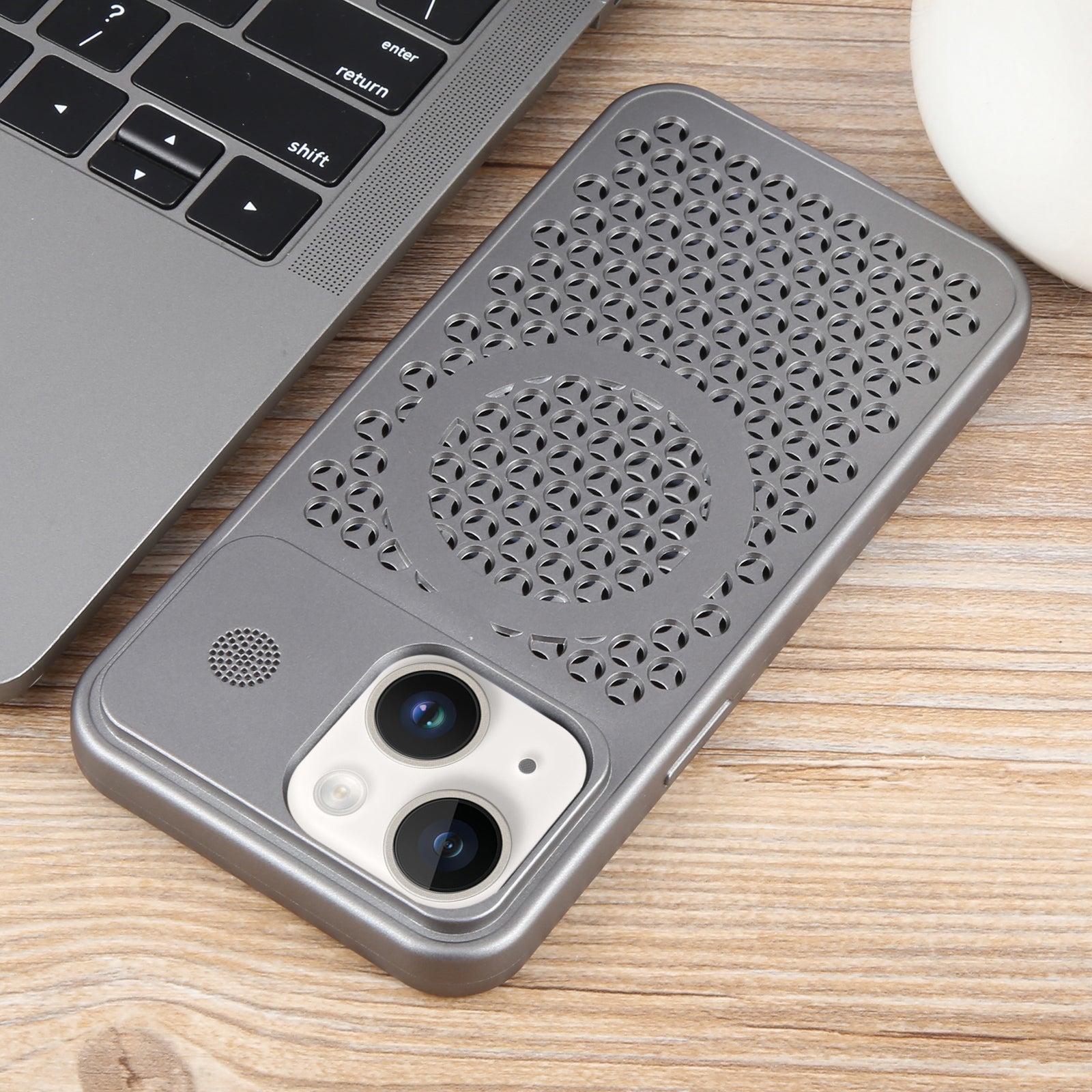 ELECTROPRIME For iPhone 15 Pure Color Honeycomb Aromatherapy MagSafe Phone Case(Grey)
