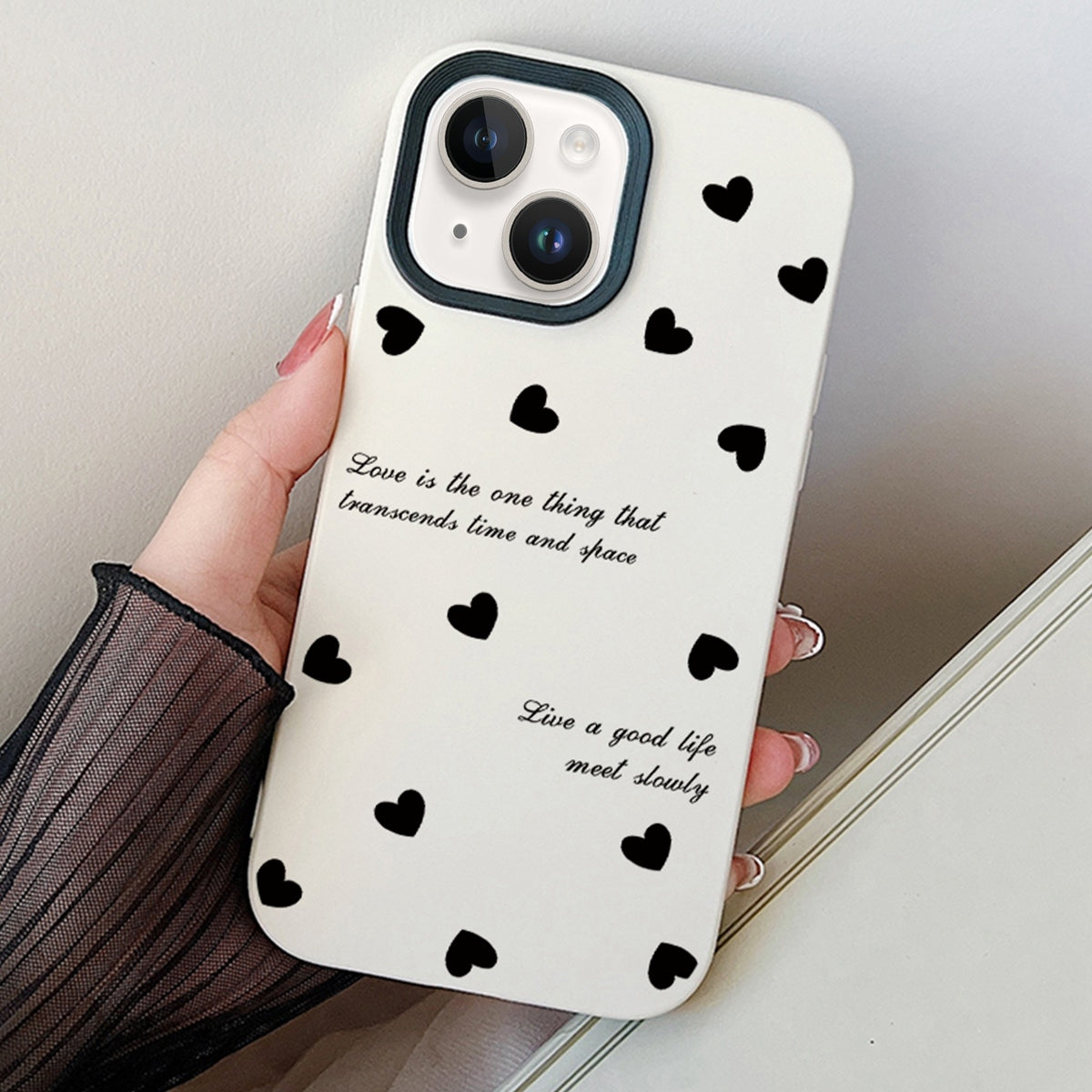 ELECTROPRIME For iPhone 15 Plus Love Hearts PC Hybrid TPU Phone Case(White)