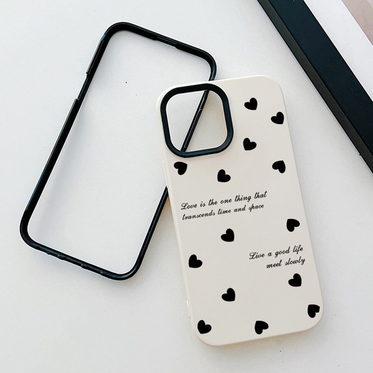 ELECTROPRIME For iPhone 15 Plus Love Hearts PC Hybrid TPU Phone Case(White)