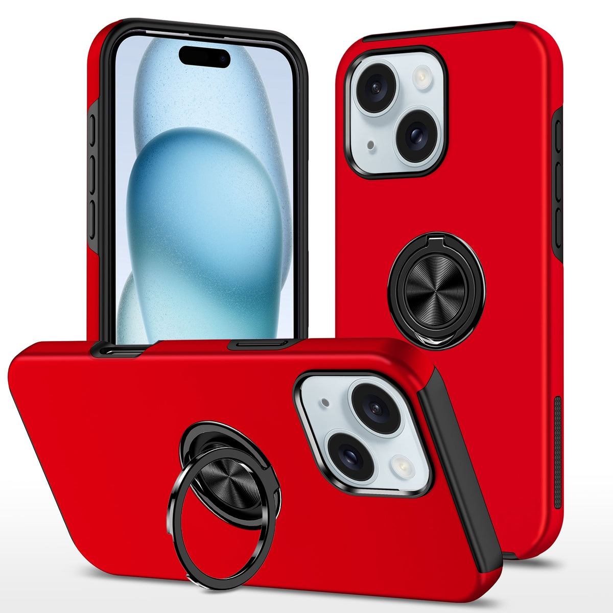 ELECTROPRIME For iPhone 15 Plus Magnetic Ring Holder Phone Case(Red)