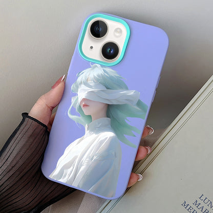 ELECTROPRIME For iPhone 15 Plus Blindfold Girl PC Hybrid TPU Phone Case(Purple)
