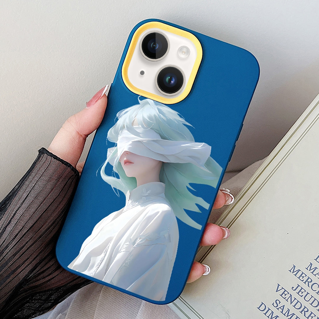 ELECTROPRIME For iPhone 15 Blindfold Girl PC Hybrid TPU Phone Case(Royal Blue)