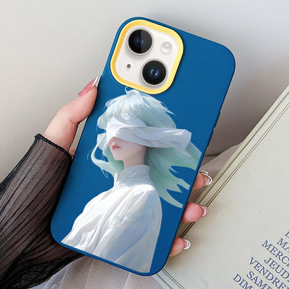 ELECTROPRIME For iPhone 15 Blindfold Girl PC Hybrid TPU Phone Case(Royal Blue)