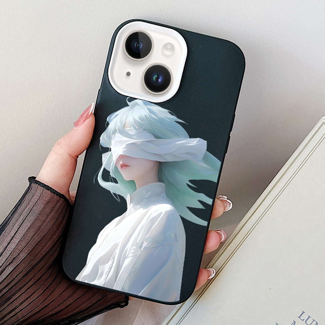 ELECTROPRIME For iPhone 15 Blindfold Girl PC Hybrid TPU Phone Case(Black)