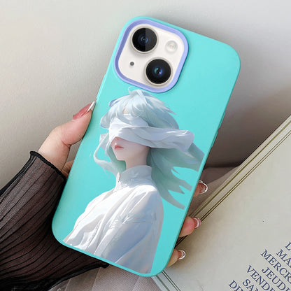 ELECTROPRIME For iPhone 15 Blindfold Girl PC Hybrid TPU Phone Case(Sky Cyan)