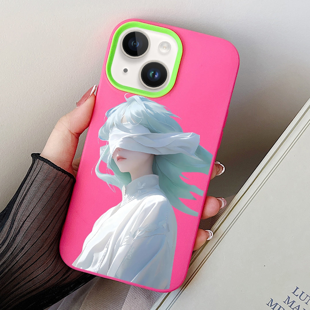 ELECTROPRIME For iPhone 15 Blindfold Girl PC Hybrid TPU Phone Case(Rose Red)