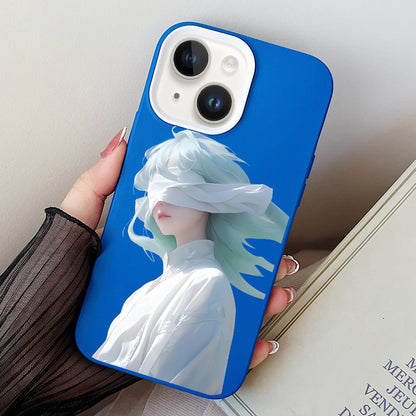 ELECTROPRIME For iPhone 15 Blindfold Girl PC Hybrid TPU Phone Case(Blue)