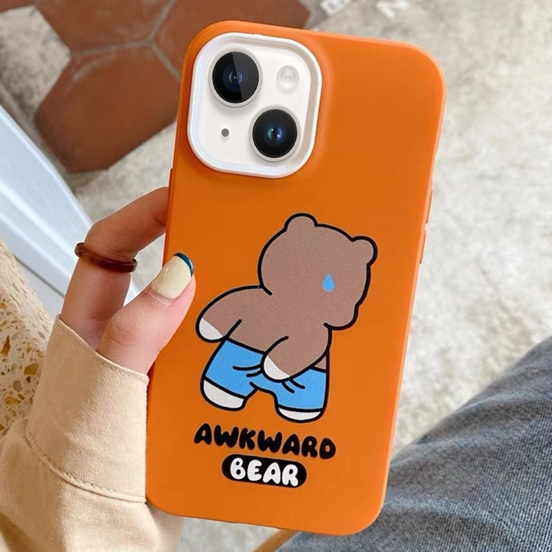 ELECTROPRIME For iPhone 15 Plus Awkward Bear PC Hybrid TPU Phone Case(Orange)