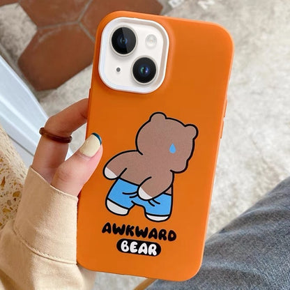 ELECTROPRIME For iPhone 15 Plus Awkward Bear PC Hybrid TPU Phone Case(Orange)