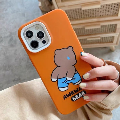 ELECTROPRIME For iPhone 15 Plus Awkward Bear PC Hybrid TPU Phone Case(Orange)